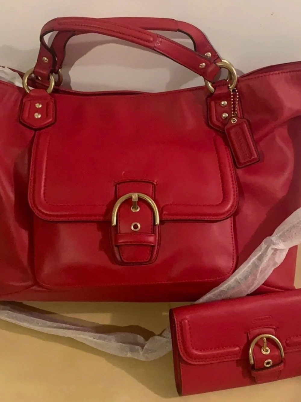 Coach Red Leather Satchel with Matching Wallet